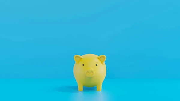 Yellow Piggy Bank with blue background. 3D rendering. savings money concept. Yellow Piggy Bank and saving idea. Blue background.