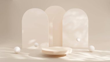 3D rendering Product display podium stand on Brown background. Mock up for the presentation. cylinder. Cosmetic for Beauty product.