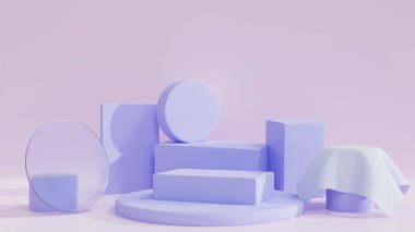 Mavi Pastel arka planda podyum standı. 3 boyutlu görüntüleme. Sunum için bir model. Güzellik ürünleri için kozmetik.