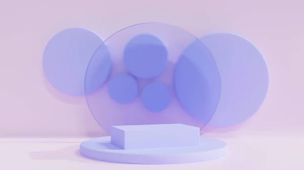 产品展台位于蓝色彩绘背景上 3D渲染 演示用的模型 美容产品的化妆品 — 图库照片