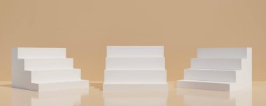 Kahverengi pastel arka planda podyum standı. 3 boyutlu görüntüleme. Sunum için bir model. Güzellik ürünleri için kozmetik.