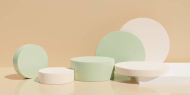 Kahverengi pastel arka planda podyum standı. 3 boyutlu görüntüleme. Sunum için bir model. Güzellik ürünleri için kozmetik.