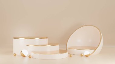 3 boyutlu pembe ve altın kaplama kürsü, güzellik ürünleri için minimum boş podyum, kutu hediyesi. Lüks minimalist model.