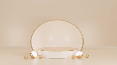 3 boyutlu pembe ve altın kaplama kürsü, güzellik ürünleri için minimum boş podyum, kutu hediyesi. Lüks minimalist model.