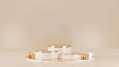 3 boyutlu pembe ve altın kaplama kürsü, güzellik ürünleri için minimum boş podyum, kutu hediyesi. Lüks minimalist model.