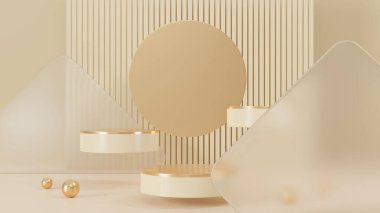 Pembe ve altın kaplama podyum, güzellik kozmetik ürünleri için minimum boş podyum, lüks minimalist modelleme