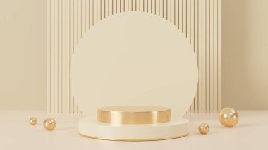 Pembe ve altın kaplama podyum, güzellik kozmetik ürünleri için minimum boş podyum, lüks minimalist modelleme