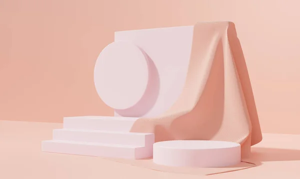 Renderização Pódio Pedestal Rosa Espaço Branco Pódio Mínimo Para Produto — Fotografia de Stock