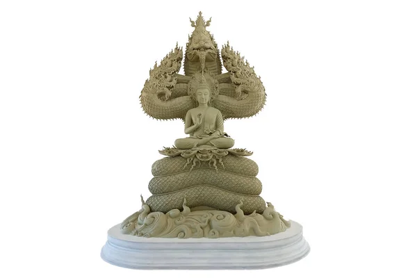 Budda Chroniony Przez Kaptur Mitycznego Króla Naga Białym Odosobnionym Tle — Zdjęcie stockowe
