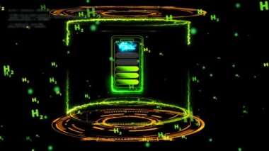 H2 metin uçan arka planı ile dijital kapsülde yeşil hidrojen pili, konsept temiz enerji çevre dostu