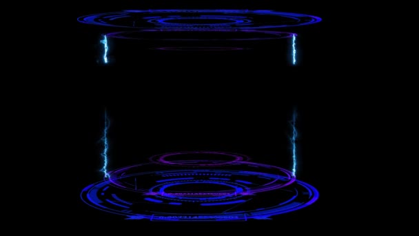 Capsula da laboratorio digitale con bullone laser blu su schermo nero — Video Stock