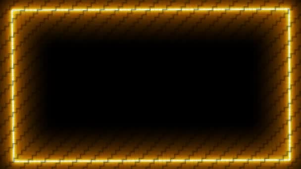 Oranje rand flikkering gloeien licht willekeurig blauw kleur laser langzaam bewegen op bamboe wevers behang textuur achtergrond — Stockvideo