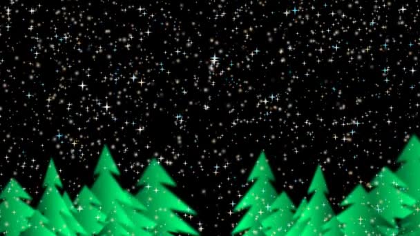 Millions d'or argent et flou étoile de couleur avec boule de particules de fondu d'or chute lente et chirstmas arbres dans le jardin sur écran noir — Video