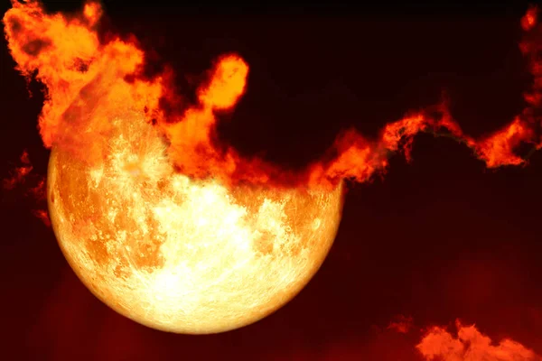 Super Krvavý Měsíc Červená Silueta Mrak Obloha Noční Obloze Prvky — Stock fotografie