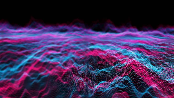 Futuristiska Abstrakta Linje Magenta Blå Element Bollar Vågform Svängning Visualisering Stockbild