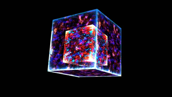 Poderosa Fusão Cubo Parafuso Gelo Mágico Energia Violeta Mistério Superfície — Fotografia de Stock