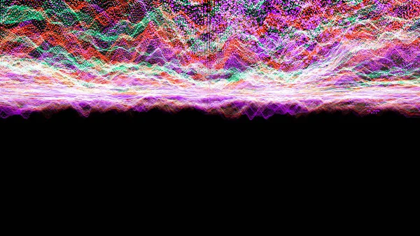 未来主义抽象模糊红色前缀绿色波形球倒立振荡 可视化波技术数字表面有粒子星 — 图库照片