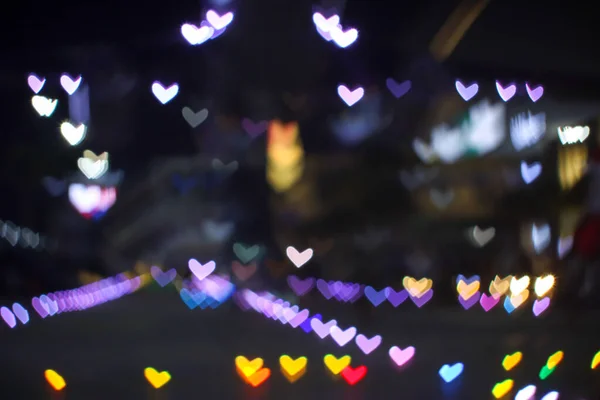 Colorful Bokeh Blur Heart Shape Love Valentine Day Night Light — Stock Photo, Image