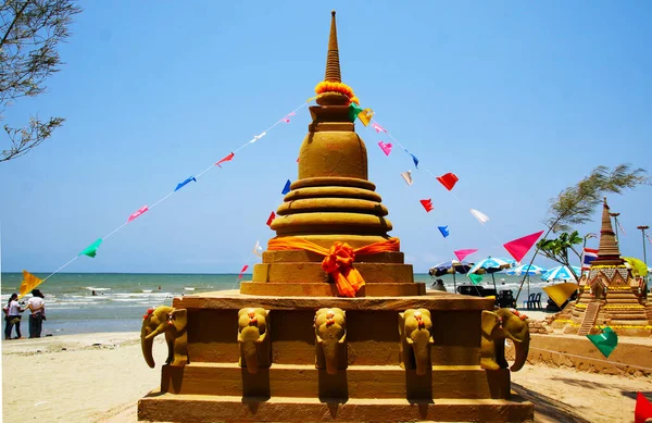 Pagoda Arena Cabezas Elefante Festival Songkran Representa Con Fin Tomar — Foto de Stock