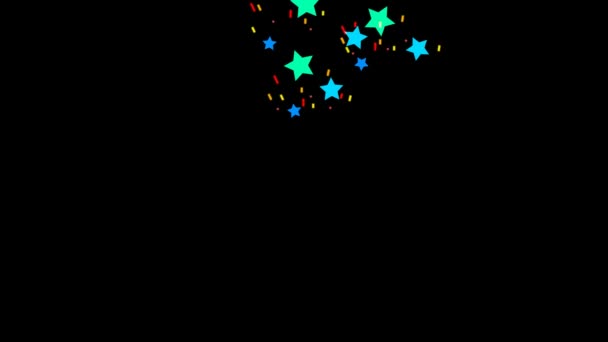 Lucky stars colorful flying and rolling on black screen background — Stock Video