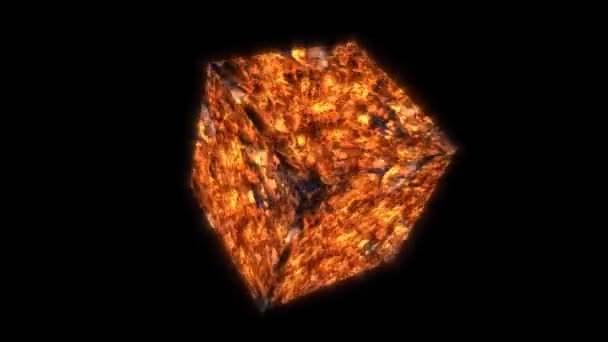 Cube abstrakcyjny ciemny blask ogień luksusowe złoto i ciemna linia energia fala ruch powierzchni — Wideo stockowe