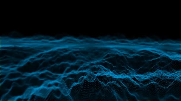 Futurista abstracto digital aqua bolas de partículas oscilación de forma de onda, visualización tecnología de ondas superficie digital con partículas estrellas — Vídeo de stock
