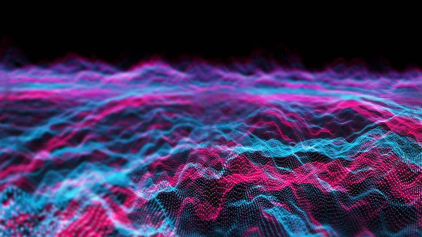 Futuristisk Abstrakt Linje Blå Magenta Element Bollar Vågform Svängning Visualisering — Stockfoto