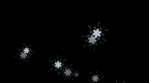 黒い画面に落ちる巨大な雪の結晶 クリスマスとクリスマスのための氷の塵粒子要素 Eve背景 — ストック動画