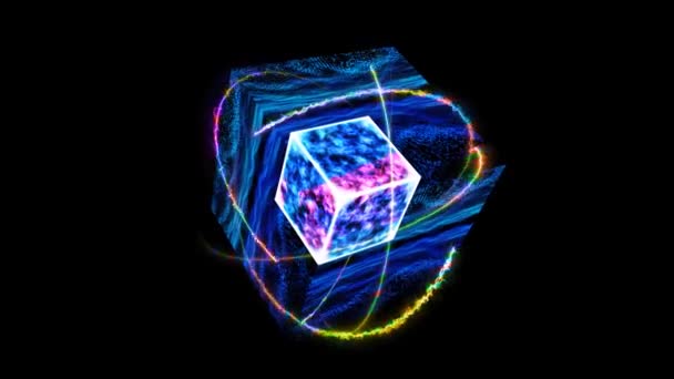 Cube Quantum Computer Core Futuristic Technology Digital Layer Dimension Holographic — Stock video