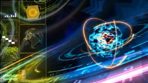 Analyse Moniteur Noyau Explosif Coloré Abstrait Technologie Informatique Futuriste Quantique — Video