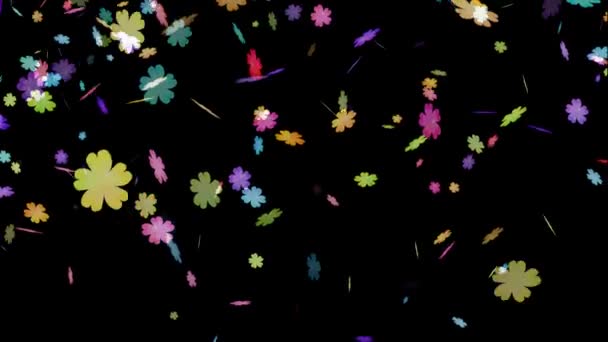 Regenboog Sakura Bloemen Vallen Neer Het Zwarte Scherm Patikels Kleurrijke — Stockvideo
