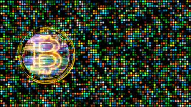 Bitcoin Crypto Monnaie Importation Big Data Animation Abstrait Coloré Spot — Video