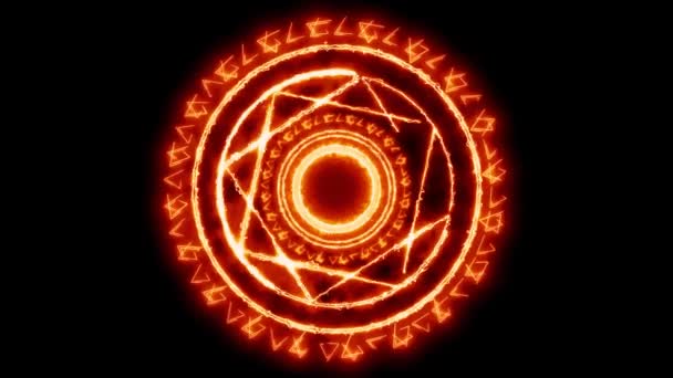 Magischer Kreis Mächtige Rote Flammenenergie Mit Himmel Doppelkreis Sechs Sterne — Stockvideo