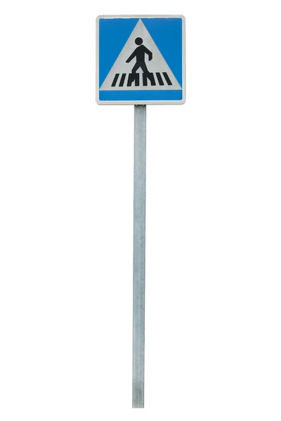 Sinal Aviso Passagem Pedestres Sinal Metal Vertical Sozinho — Fotografia de Stock