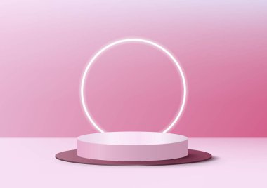 Display product podium scene. Abstact 3D product background pink rendering with circle light effect scene. Stage for product valentine. Vector illustration