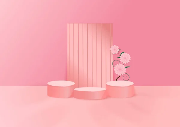 Display Product Podium Realistic Soft Pink Shape Platform Flower Backdrop —  Vetores de Stock