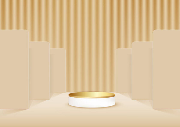 Роскошная сцена на подиуме. Абстрактный 3D фон изделия светло-коричневый с формой настенной сцены. Сцена для продукта, витрина. Векторная иллюстрация