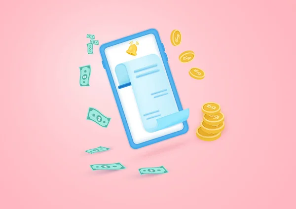 Recibo Pagamento Dinheiro Para Tela Smartphone Ícone Pagamento Online Recibo — Vetor de Stock