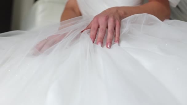 Hand Bride Holds Dress — стоковое видео