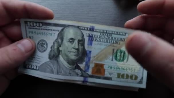 Americký Dolar Hnědém Pozadí Několik Bankovek Eur Detailní Záběr Papírových — Stock video