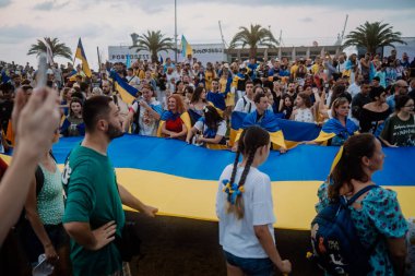 24.08.2022 - Batumi, Georgia. Ukraines Independence Day. Anti-war rally in Georgia. National symbols, Ukrainian flag. Refugees. No war. High quality photo