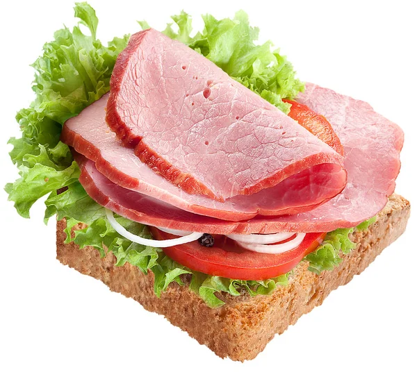 Оптовый сэндвич с салатом, помидорами и ветчиной, беконом, луком, здоровой пищей, завтраком — стоковое фото