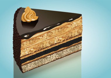  Mavi zemin üzerinde ünlü pasta parçasının çizimi, Vektör illüstrasyonu