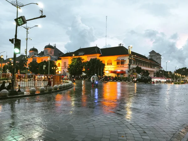 Atmosfera Dopo Pioggia Titik Nol Chilometro Punto Zero Yogyakarta Indonesia — Foto Stock