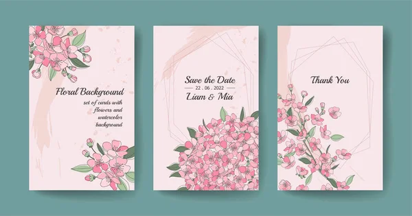 Set of templates holiday cards floral frames. — Vetor de Stock