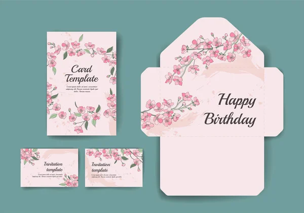 Set of one envelope and three wedding invitations — Vetor de Stock