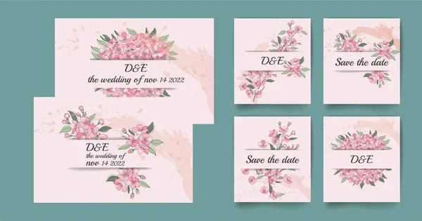 Design of invitation templates sakura flowers. — Vetor de Stock