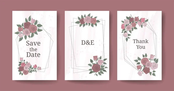 Floral design wedding invitation using rose flowers. Spring boho style design with floral background. — Vetor de Stock