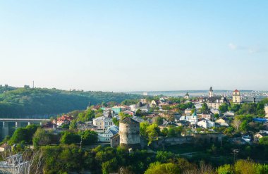 Güzel Ukrayna şehri Kamianets-Podilskyi Panoraması 