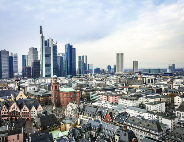 Modern skyscrapers and old buildings of Frankfurt